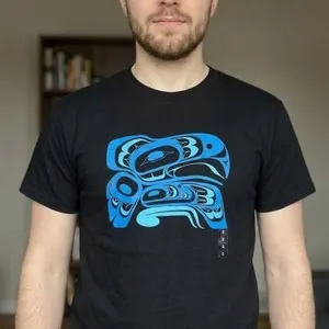 Native Northwest Indigenous Art T-Shirt – Size Small – Black with Blue Design