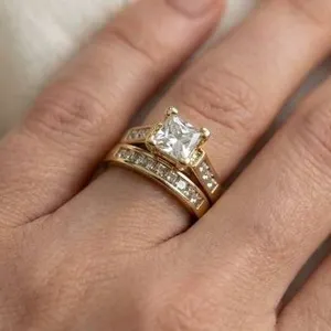 Ladies 14K GP two ring princess cut wedding set