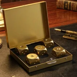 5 Golden Metal Dice With Case