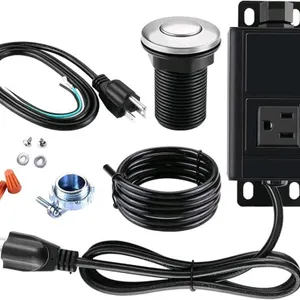 New HK Garbage Disposal Air Switch Kit with Power Cord Kit, Sink Top Waste Disposer Stainless Steel On/Off Push 2.5" Button, Aluminum Alloy Power Modu