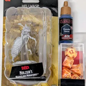 New CHESSEX 27453 Festive Starburst Red Polyhedral 7-Die Set, D&D Nolzur's Marvelous Miniatures: Hellwasp & The Army Painter Warpaints THUNDER
