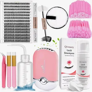 New Qiveaory Lash Extension Kit DIY Individual Lash Clusters (280Pcs 40D Mix 12-18mm) with Lash Bond and Seal USB Portable Lash Fan 150ml/5.07fl.oz La