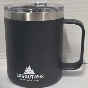 New Logout Gear 12oz Coffee Mug Tumbler for Camping with Lid and Handle, Vacuum Insulated Stainless Steel - Keeps Your Hot or Cold Drinks for a Long T