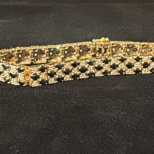 APPROX 14K BRACELET (7") SET WITH SAPPHIRES & DIAMONDS (17.9G)