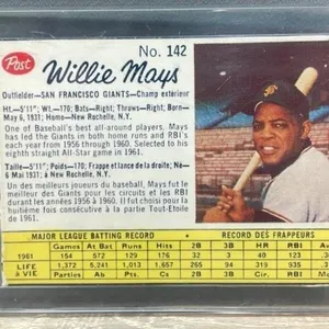 1961 Post Willie Mays Baseball Cutout. *DC