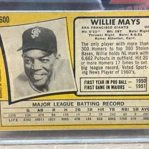 1970 Willie Mays Baseball Card. *DC