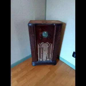 Vintage Brown Wood Radio Cabinet