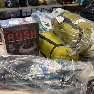 DENALI OUTDOOR ITEMS INCL 3 CHUGIAK SLEEPING BAGS 78 IN, SNOWSHOE AND SPYDER RUSH