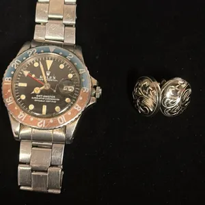 MISC JEWELRY; PAIR SILVER EARRINGS (6G) & ROLEX REPLICA WATCH