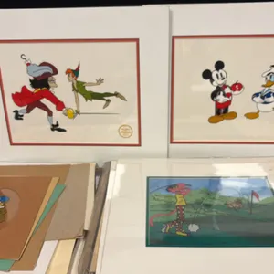 ART FOLIO WITH PRINTS & ORIGINAL ART; ANIMATION SCENES, CARTOON CHARACTERS, FEMALE SKETCHES,