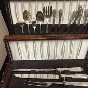CUTLERY & MORE; NORTHUMBRIA NORMANDY ROSE STERLING SILVER CUTLERY SET WITH CASE & SHEFFIELD CARVING