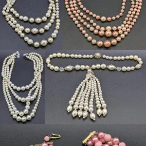 Assorted Vintage Faux Pearl & Beaded Necklaces + Clip-On Earrings, Most Stamped Japan, Multi-Strand & Tassel, Up To 18" Long, 1 Necklace Missi