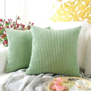 New 2-Pack MERNETTE 15.5" × 15.5", Corduroy Soft Decorative Square Throw Pillow Cover Cushion Covers Pillowcase, for Sofa Couch Bed Chair (Striped Bea