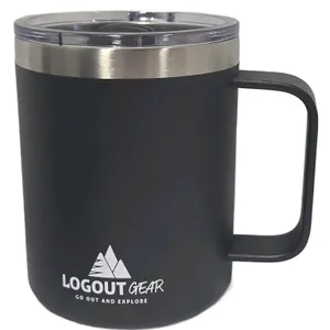 New Logout Gear 12oz Coffee Mug Tumbler for Camping with Lid and Handle, Vacuum Insulated Stainless Steel - Keeps Your Hot or Cold Drinks for a Long T