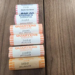 USA 2008D (2) Different Unopened Rolls ($25 US in each) Presidents $1 Coins & 4 Different Unopened (AZ Partly Opened) Rolls of 2008D State Quarters
 