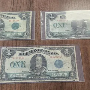 1923 Dominion of Canada (3) $1 Banknotes - Black, Blue & Green Seals.
 UNRESERVED