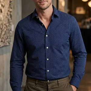 Tommy Hilfiger Men’s 2XL Navy Dotted Long Sleeve Button Shirt, Regular Fit