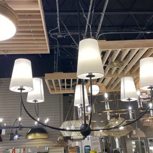 SHANNON 6 LIGHT CHANDELIER. MATTE BLACK, WHITE GLASS.