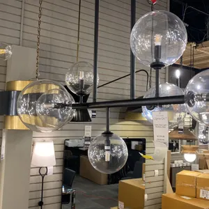 DELILAH 7 LIGHT CHANDELIER. BLACK WITH GLASS GLOBES.