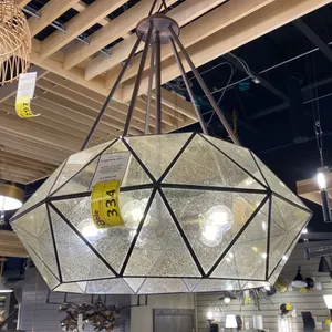 TARTAN 5 LIGHT PENDANT LAMP. OILED BURNISHED BRONZE AND MERCURIED GLASS. RETAIL $2070 27"D