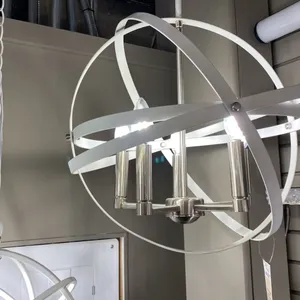 CAVALLO 5 LIGHT CHANDELIER. HAMMERED WHITE, BRUSHED NICKEL. 18"D