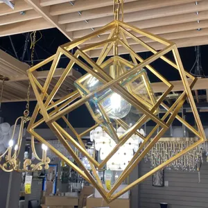 CUBIS SINGLE LIGHT CHANDELIER. GILD FINISH AND CLEAR BEVELED GLASS. 24"D RETAIL $2450