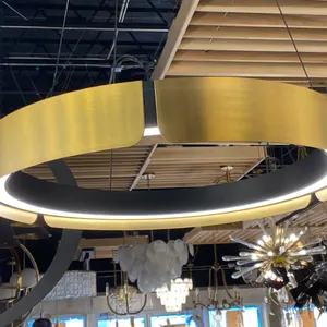 MODERNO LIGHTING LED PENDANT. AGED BRASS, MATTE BLACK. 25"D RETAIL $600