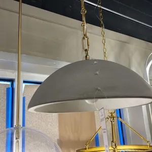 ELIOT LED PENDANT. PORTLAND GRAY WITH BEAUTIFUL GOLD LINK CHAIN. 16"D RETAIL $2130