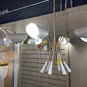 ARCUS 6 LIGHT CHANDELIER. CHAMPAGNE BRONZE, WHITE. 39"D