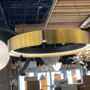 MODERNO LIGHTING LED PENDANT. AGED BRASS, MATTE BLACK. 25"D RETAIL $600