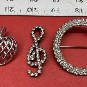 3 Asst. Silver Tone Brooches. *SC