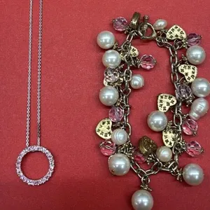 Silver Toned Necklace w/Pink Clear Stoned Pendant