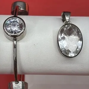 ..925 Silver Clear Stoned Pendant & Bangle