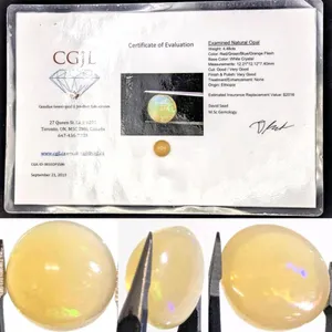 Natural Opal, Ethiopia, 12.21 × 12.12 × 7.4mm, 4.48cts, White Crystal With Red, Green. Blue, Orange Flash, Good/Very Good Cut & Polish, With 10+ Y