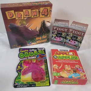New - Kids Game & Activity Lot . Includes : Draw 4 Dig for Dinos Game , Apples to Apples Game , 2 Piggy Light-Up Clips & That's Gross! Creepy 