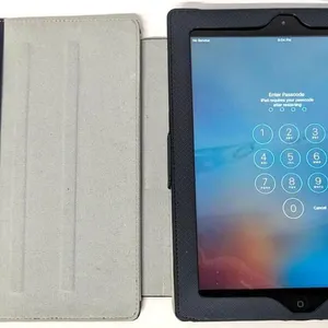 [As-Is] 2012 APPLE iPad Retina 16GB 3rd gen Wi-Fi, Cellular, [Password Locked], IMEI 013217008185436, Serial DMPHX70QDVGG In iSkin Case, Crack in Scre