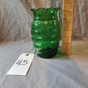 Forest Green Hocking Crimped Vase, 7" T X 4.25"