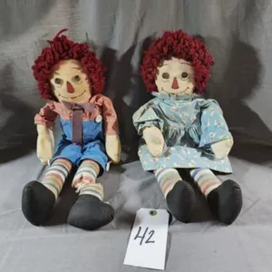 Raggedy Ann  & Andy Cloth Dolls -  Vintage