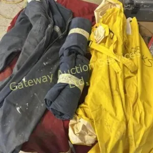 Two used wet suits, 4 pairs of coveralls
