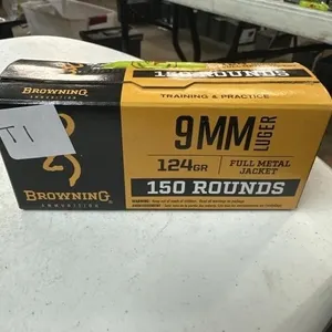 Browning 9mm  Luger 124 gr FMJ 1 box 150 rds