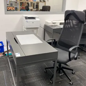 GREY OFFICE DESK APPROX 52" X 24" X 30" WITH MOBILE OFFICE CHAIR