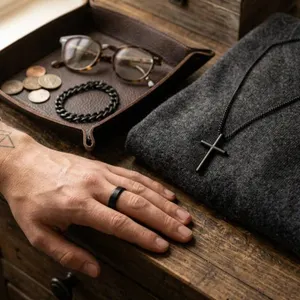 Black Titanium Jewelry Set, Necklace, Bracelet, and Ring
