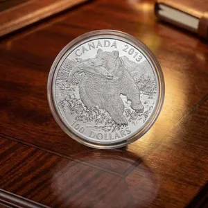 2014 Canada $100 Silver .999 Coin Mint Issued Grizzly Bear