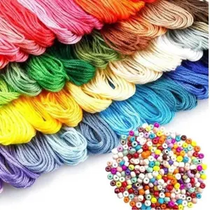 Embroidery Floss Rainbow Color Art Craft Yarn Set With Beads