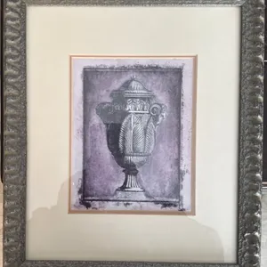
framed art print depicting an antique-style vase, modeled after 18th-century etchings by Italian a