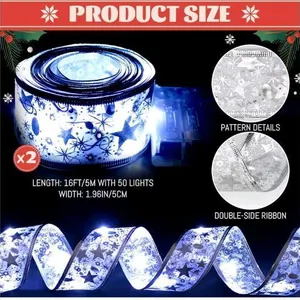 5 New Packs Silver Christmas Tree Ribbon Light Wired 2 Strands Per Pack (2x16ft) - Christmas Ribbon Decoration  Swirl Sheer Wired Christmas Ribbon She