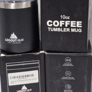 3 New Logout Gear 10oz Coffee Mug Tumbler for Camping with Lid and Handle, Vacuum Insulated Stainless Steel - Keeps Your Hot or Cold Drinks for a Long