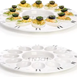 New Yopay 2 Pack Deviled Egg Platter, Porcelain Deviled Egg Tray, Hold 24 Eggs, Egg Dish Dishwasher Safe, Sleek Ceramic Display Holder for Party, Clas