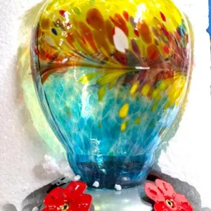 New REZIPO Hummingbird Feeder Hand Blown Glass Bird Feeder for Outdoors Patio Large 32 Ounces Hummingbird Nectar Capacity with Hanging Hooks, Rope, Br