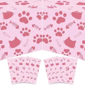 8 New Cat Tablecloth Paw Print Tablecloth Cat Themed Table Cover Cats Dogs Plastic Tablecover Bone Sign Table Cloth Cat Party Supplies Cat Birthday De